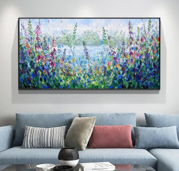 modern Painting - Abstract Modern Colorful Flower by Palette Knife wall decor texture